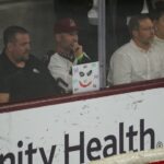 One fan had a Joker sign up to the glass during the Coyotes' last home game in the Valley. (Jeremy Schnell/Arizona Sports)