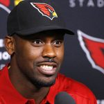 Arizona Cardinals linebacker Chandler Jones, who was acquired in a trade with the New England Patriots, speaks during a news conference Wednesday, March 16, 2016, in Tempe, Ariz. (David Kadlubowski/The Arizona Republic via AP)