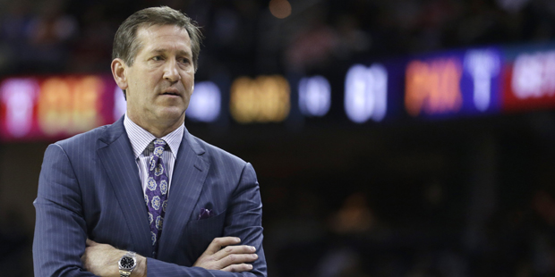 Phoenix Suns head coach Jeff Hornacek is shown during an NBA basketball game against the Cleveland ...