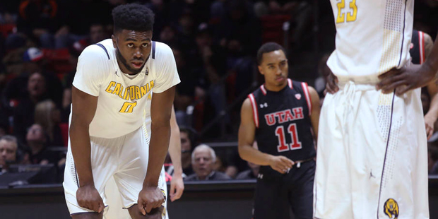California forward Jaylen Brown (0) pauses as the team trails Utah during the first half of an NCAA...