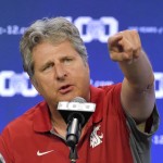Washington State head coach Mike Leach speaks to reporters during NCAA college Pac-12 Football Media Days, Friday, July 31, 2015, in Burbank, Calif. (AP Photo/Mark J. Terrill)