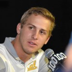 California quarterback Jared Goff speaks to reporters during NCAA college Pac-12 Football Media Days, Friday, July 31, 2015, in Burbank, Calif. (AP Photo/Mark J. Terrill)