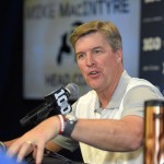 Colorado head coach Mike MacIntyre speaks to reporters during NCAA college Pac-12 Football Media Days, Thursday, July 30, 2015, in Burbank, Calif. (AP Photo/Mark J. Terrill)