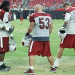 Linemen Jonathan Cooper, A.Q. Shipley and Bradley Sowell chat at Arizona Cardinals training camp Thursday, August 27, 2015 in Glendale. (Photo: Adam Green/Arizona Sports)