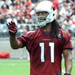 Receiver Larry Fitzgerald during training camp Aug. 1, 2015 (Photo by Adam Green/Arizona Sports)