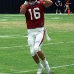 Receiver Jaxon Shipley makes a catch along the sideline during training camp Aug. 17. (Photo: Adam Green/Arizona Sports)