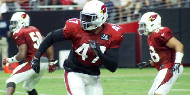 Linebacker Shaq Riddick runs across the field at Arizona Cardinals training camp, Wednesday, August...