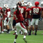 Receiver John Brown tries to make a one-handed catch during Arizona Cardinals training camp Tuesday, Aug. 4. (Photo by Adam Green/Arizona Sports)