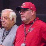 Head coach Bruce Arians and assistant head coach Tom Moore at Arizona Cardinals training camp Thursday, August 27, 2015 in Glendale. (Photo: Vince Marotta/Arizona Sports)