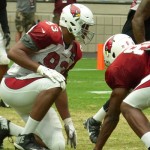 Defensive end Calais Campbell readies for the snap at Arizona Cardinals Training Camp in Glendale Wednesday, Aug. 5, 2015. (Photo: Vince Marotta/Arizona Sports)