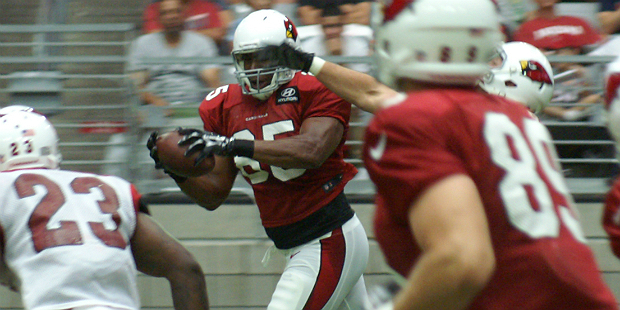 Cardinals tight end Darren Fells makes a catch in traffic during Arizona Cardinals training camp. (...