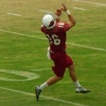 Receiver Jaxon Shipley tries to make an over-the-shoulder catch at Arizona Cardinals training camp in Glendale, Wednesday, August 19, 2015. (Photo: Vince Marotta/ArizonaSports)