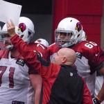 Members of the offensive line get instruction at Arizona Cardinals training camp Thursday, August 27, 2015 in Glendale. (Photo: Vince Marotta/Arizona Sports)