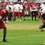 J.J. Nelson (14) lines up against Patrick Peterson at Arizona Cardinals training camp in Glendale Thursday, August 13, 2015. (Photo: Vince Marotta/Arizona Sports)