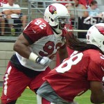 Defensive end Frostee Rucker in pursuit at Arizona Cardinals training camp in Glendale Thursday, August 13, 2015. (Photo: Vince Marotta/Arizona Sports)