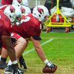 Center Lyle Sendlein prepares for the snap at Arizona Cardinals training camp in Glendale Thursday, August 13, 2015. (Photo: Vince Marotta/Arizona Sports)