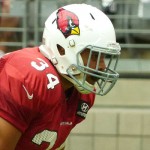Running back Paul Lasike gets ready for a play at Arizona Cardinals Training Camp in Glendale Wednesday, Aug. 5, 2015. (Photo: Vince Marotta/Arizona Sports)