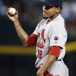 St. Louis Cardinals' Carlos Martinez paces around on the mound after giving up a two-run single to Arizona Diamondbacks' Ender Inciarte during the second inning of a baseball game Wednesday, Aug. 27, 2015, in Phoenix. (AP Photo/Ross D. Franklin)