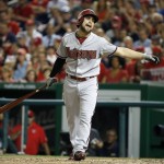 Arizona Diamondbacks' Ender Inciarte (5) reacts after striking out during the fourth inning of a baseball game against the Washington Nationals at Nationals Park, Tuesday, Aug. 4, 2015, in Washington. (AP Photo/Alex Brandon)