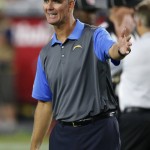 San Diego Chargers coach Mike McCoy talks to other coaches prior to an NFL preseason football game against the Arizona Cardinals on Saturday, Aug. 22, 2015, in Glendale, Ariz. (AP Photo/Ross D. Franklin)