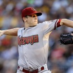 Arizona Diamondbacks starting pitcher Jeremy Hellickson throws against the Pittsburgh Pirates in the first inning of a baseball game, Monday, Aug. 17, 2015, in Pittsburgh. (AP Photo/Keith Srakocic)