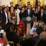 President Barack Obama speaks in the East Room of the White House in Washington, Wednesday, Aug. 26, 2015, during a ceremony honoring the 2014 WNBA basketball Champions Phoenix Mercury. (AP Photo/Andrew Harnik)