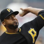 Pittsburgh Pirates starting pitcher Francisco Liriano throws against the Arizona Diamondbacks in the first inning of a baseball game, Tuesday, Aug. 18, 2015, in Pittsburgh. (AP Photo/Keith Srakocic)