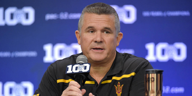 Arizona State head coach Todd Graham speaks to reporters during Pac-12 Football Media Days, Thursda...