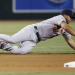 St. Louis Cardinals' Jhonny Peralta makes a glove stop on a grounder hit by Arizona Diamondbacks' Ender Inciarte, before throwing to first base for the out during the fifth inning of a baseball game Wednesday, Aug. 27, 2015, in Phoenix. (AP Photo/Ross D. Franklin)