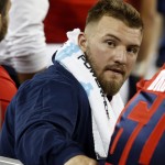 Arizona linebacker Scooby Wright III (33) watches from the bench during the second half of an NCAA college football game against Northern Arizona, Saturday, Sept. 19, 2015, in Tucson, Ariz. (AP Photo/Rick Scuteri)
