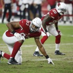 Arizona Cardinals defensive end Calais Campbell (93) lines up against the Kansas City Chiefs during the first half of an NFL preseason football game, Saturday, Aug. 15, 2015, in Glendale, Ariz. (AP Photo/Ross D. Franklin)