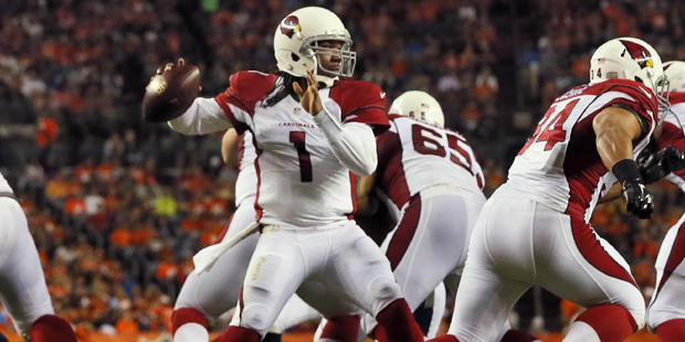 Arizona Cardinals quarterback Phillip Sims (1) throws against the Denver Broncos during the first h...