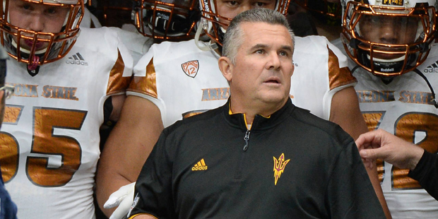 Arizona State head coach Todd Graham prepares to lead his team onto the field to face Texas A&M...