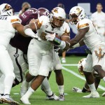 Arizona State defensive lineman Demetrius Cherry (94) returns a fumble against Texas A&M, setting up a touchdown, in the first half of an NCAA college football game on Saturday, Sept. 5, 2015, in Houston, Texas. (AP Photo/George Bridges)