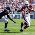 Arizona Cardinals running back David Johnson turns the corner on Chicago Bears free safety Adrian Amos during an NFL football game, Sunday, Sept. 20, 2015 in Chicago. (Steve Lundy/Daily Herald via AP) MANDATORY CREDIT; MAGS OUT