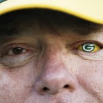 Green Bay Packers fan shows off his prosthetic eye before an NFL football game against the Seattle Seahawks Sunday, Sept. 20, 2015, in Green Bay, Wis. (AP Photo/Mike Roemer)