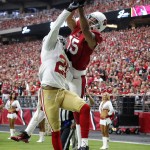 Arizona Cardinals wide receiver Michael Floyd (15) can't make stye catch as San Francisco 49ers cornerback Kenneth Acker (20) defends during the first half of an NFL football game, Sunday, Sept. 27, 2015, in Glendale, Ariz.  (AP Photo/Ross D. Franklin)