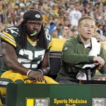 Green Bay Packers running back Eddie Lacy (27) is carted off the field after being injured during an NFL football game against the Seattle Seahawks, Sunday, Sept. 20, 2015 at Lambeau Field in Green Bay, Wis. (Wm. Glasheen/The Post-Crescent via AP) NO SALES
