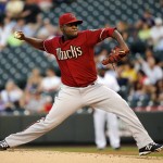 Arizona Diamondbacks starting pitcher Rubby De La Rosa throws against the Colorado Rockies during the first inning of the second game of a baseball doubleheader Tuesday, Sept. 1, 2015, in Denver. (AP Photo/Jack Dempsey)