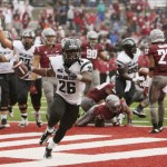 Portland State running back Steven Long (26) celebrates his touchdown against Washington State during the second half of an NCAA college football game, Saturday, Sept. 5, 2015, in Pullman, Wash. Portland State won 24-17. (AP Photo/Young Kwak)