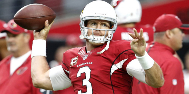 Arizona Cardinals quarterback Carson Palmer (3) warms up prior to an NFL football game against the ...