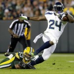 Green Bay Packers' Nick Perry tackles Seattle Seahawks' Marshawn Lynch (24) during the first half of an NFL football game, Sunday, Sept. 20, 2015 at Lambeau Field in Green Bay, Wis. (Wm. Glasheen/The Post-Crescent via AP) NO SALES