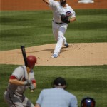 Chicago Cubs starting pitcher Jake Arrieta delivers during the first inning of a baseball game against the Arizona Diamondbacks Saturday, Sept. 5, 2015, in Chicago. (AP Photo/Charles Rex Arbogast)