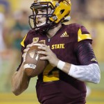Arizona State's Mike Bercovici warms up prior to an NCAA college football game against Cal Poly on Saturday, Sept. 12, 2015, in Tempe, Ariz. (AP Photo/Ross D. Franklin)