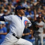 Chicago Cubs relief pitcher Hector Rondon delivers during the ninth inning of a baseball game against the Arizona Diamondbacks Saturday, Sept. 5, 2015, in Chicago. The Cubs won 2-0. (AP Photo/Charles Rex Arbogast)
