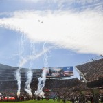 Military jets do a flyover during pregame ceremonies before an NFL football game between the Chicago Bears and Arizona Cardinals, Sunday, Sept. 20, 2015, in Chicago. (AP Photo/David Banks)