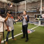 NFL Network's Kurt Warner, a former NFL quarterback, is interviewed during a media availability on set at the NFL Network studios, Wednesday, Sept. 9, 2015, in Culver City, Calif. (AP Photo/Danny Moloshok)