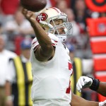 San Francisco 49ers quarterback Colin Kaepernick (7) throws against the Arizona Cardinals during the first half of an NFL football game against the, Sunday, Sept. 27, 2015, in Glendale, Ariz.  (AP Photo/Ross D. Franklin)