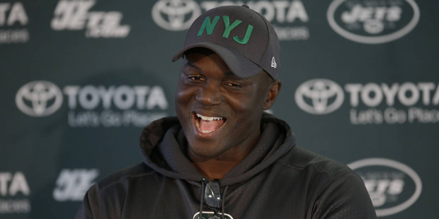 New York Jets head coach Todd Bowles speaks during a press conference after an NFL training session...