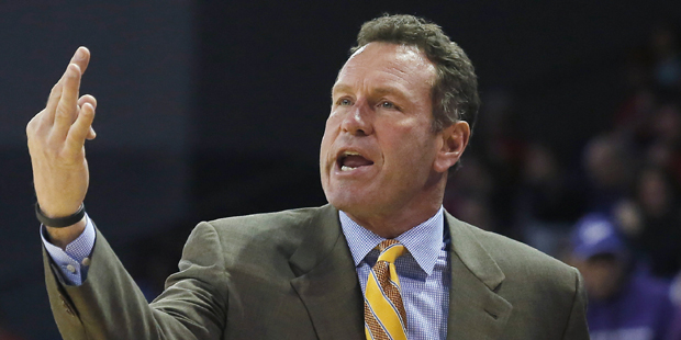 Grand Canyon coach Dan Majerle reacts to a call during the first half of an NCAA college basketball...